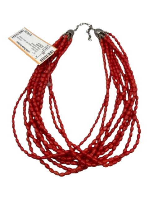 No Brand Red & Silver Beads 925 Silver Lobster Clasp Necklace Red & Silver