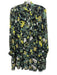 Erdem Size 12 Black, Green & White Silk Floral Tie Neck Zip & Button Mini Dress Black, Green & White / 12