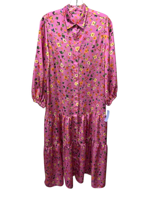 Ann Mashburn Size S Pink & Multi Polyester Floral Button Down Maxi Dress Pink & Multi / S