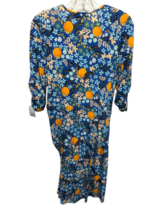 Hale Bob Size M Blue & Orange Viscose Blend V Neck Rouched Half Sleeve Dress Blue & Orange / M