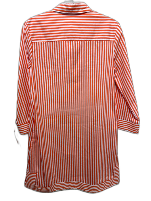 Jude Connally Size M White & Orange Cotton Blend Striped Long Sleeve Shirt Dress White & Orange / M