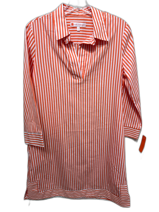 Jude Connally Size M White & Orange Cotton Blend Striped Long Sleeve Shirt Dress White & Orange / M