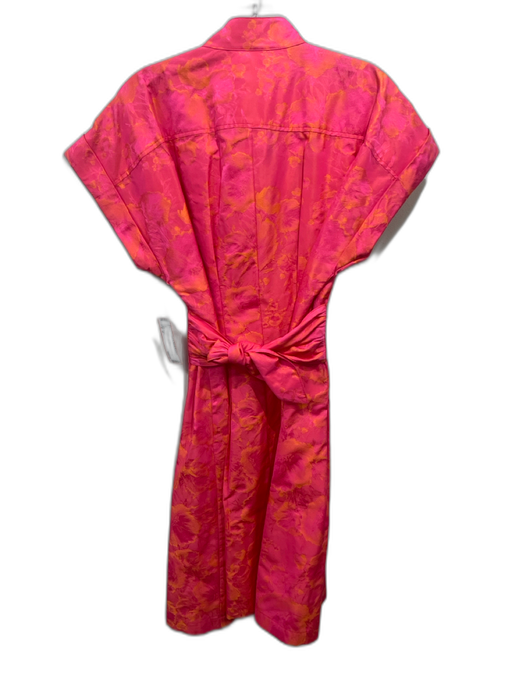 Finley Size M Orange & Pink Polyester Floral Jacquard Cap Sleeve Tie Front Dress Orange & Pink / M