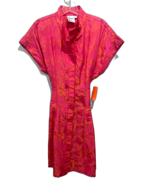 Finley Size M Orange & Pink Polyester Floral Jacquard Cap Sleeve Tie Front Dress Orange & Pink / M