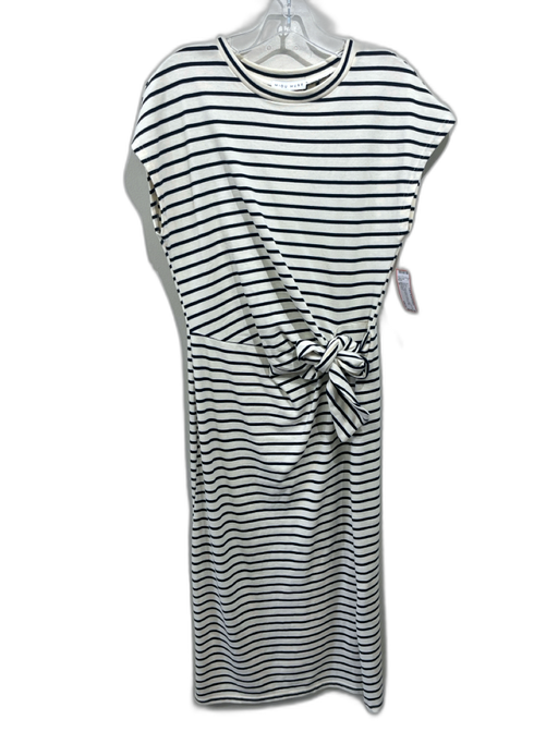 Miou Muse Size M Cream White & Black Cotton Striped Cap Sleeve knot front Dress Cream White & Black / M