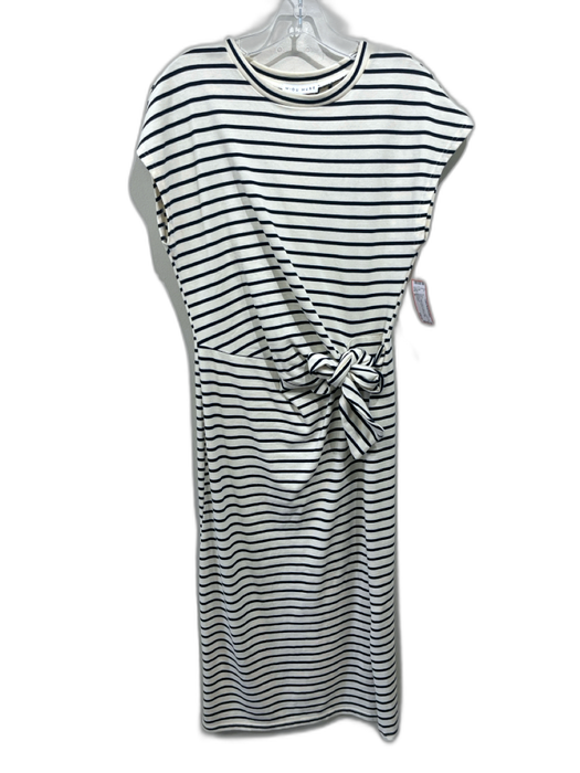Miou Muse Size M Cream White & Black Cotton Striped Cap Sleeve knot front Dress Cream White & Black / M