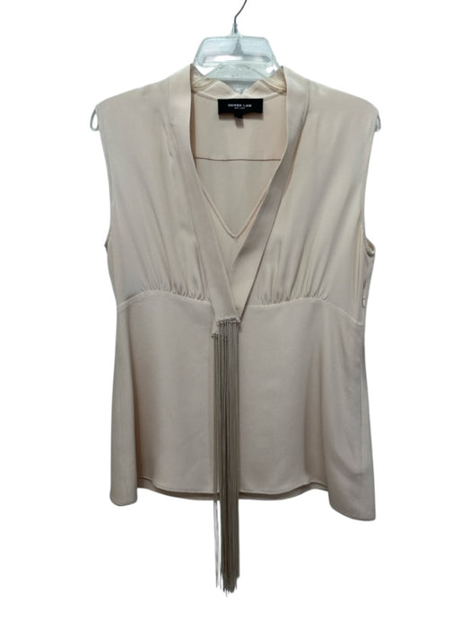 Derek Lam Size 10 Beige Silk Sleeveless Fringe Detail Top Beige / 10