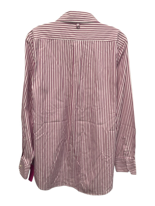 Ann Mashburn Size L White & Purple Cotton Striped Long Sleeve Button Up Top White & Purple / L
