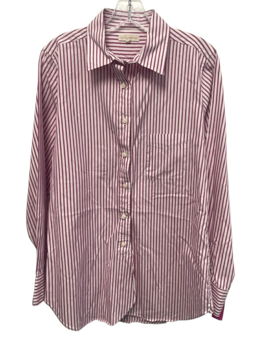 Ann Mashburn Size L White & Purple Cotton Striped Long Sleeve Button Up Top White & Purple / L