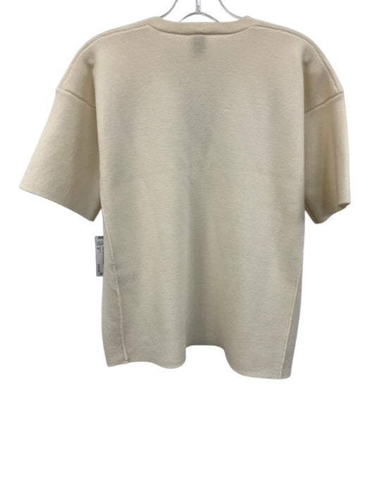 Iris & Ink Size M Ecru Cream Wool Knit Short Sleeve Elastic Waist Midi Skirt Set Ecru Cream / M