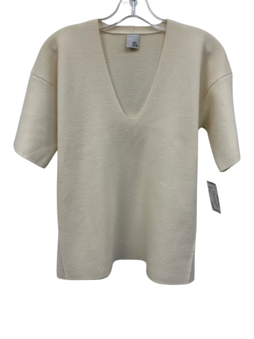 Iris & Ink Size M Ecru Cream Wool Knit Short Sleeve Elastic Waist Midi Skirt Set Ecru Cream / M