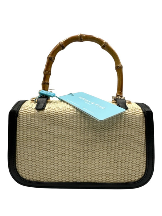 Tiffany & Fred Beige & Black Straw & Leather Woven Toggle Close Bag Beige & Black