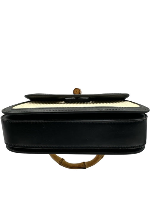 Tiffany & Fred Beige & Black Straw & Leather Woven Toggle Close Bag Beige & Black