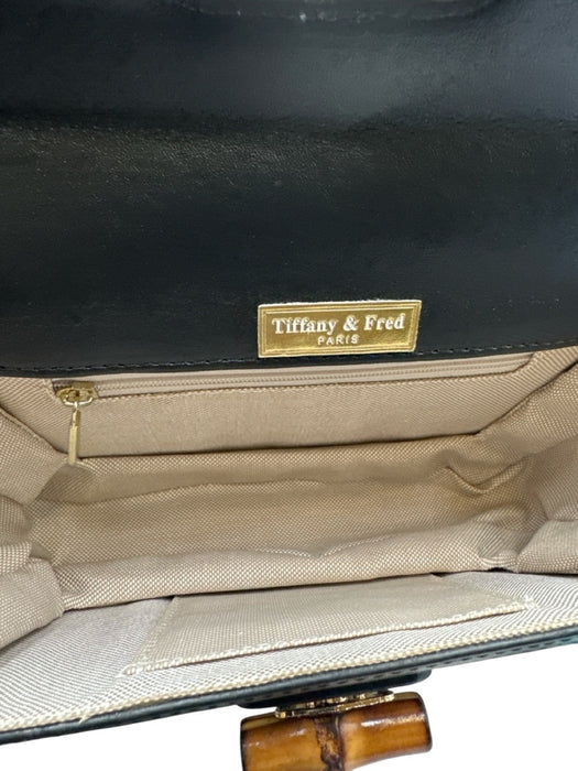 Tiffany & Fred Beige & Black Straw & Leather Woven Toggle Close Bag Beige & Black