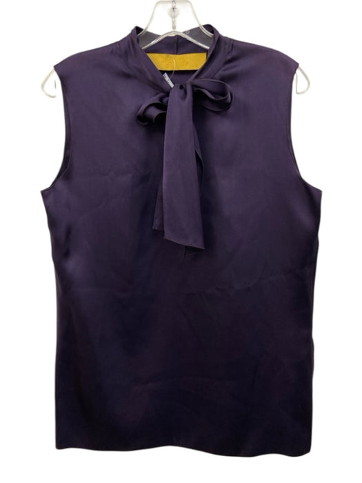 Lanvin Size 40 Purple Silk Sleeveless Tie V Neck Pussy Bow Satin Top Purple / 40