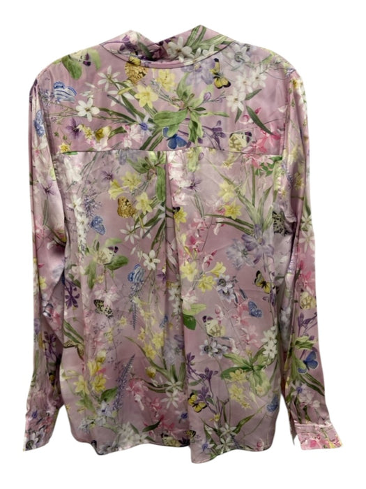 L'agence Size M Lilac Pink & Multi Silk Floral Butterflies Long Sleeve Top Lilac Pink & Multi / M