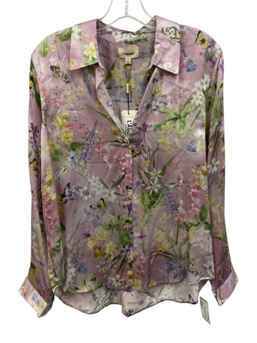 L'agence Size M Lilac Pink & Multi Silk Floral Butterflies Long Sleeve Top Lilac Pink & Multi / M