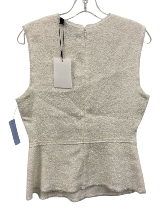 Theory Size L Cream White Cotton & Linen Sleeveless Raw Edge Terry Cloth Top Cream White / L
