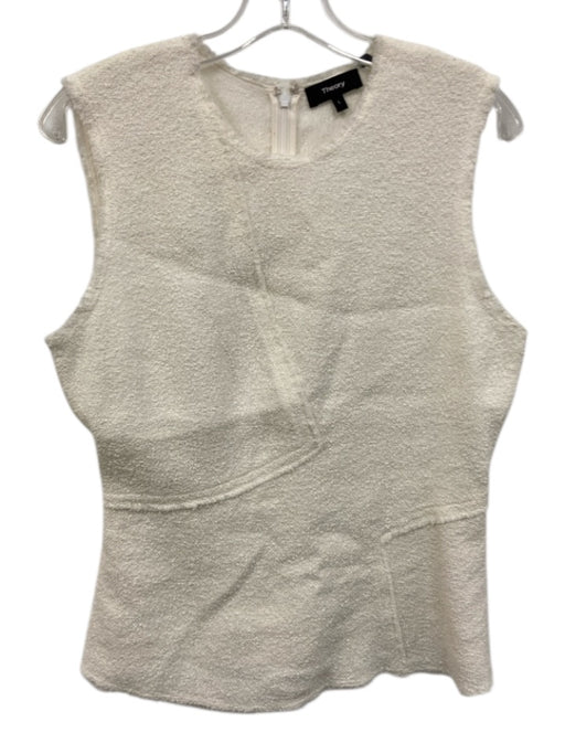 Theory Size L Cream White Cotton & Linen Sleeveless Raw Edge Terry Cloth Top Cream White / L