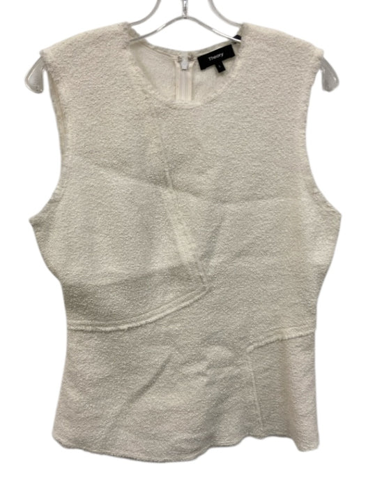 Theory Size L Cream White Cotton & Linen Sleeveless Raw Edge Terry Cloth Top Cream White / L