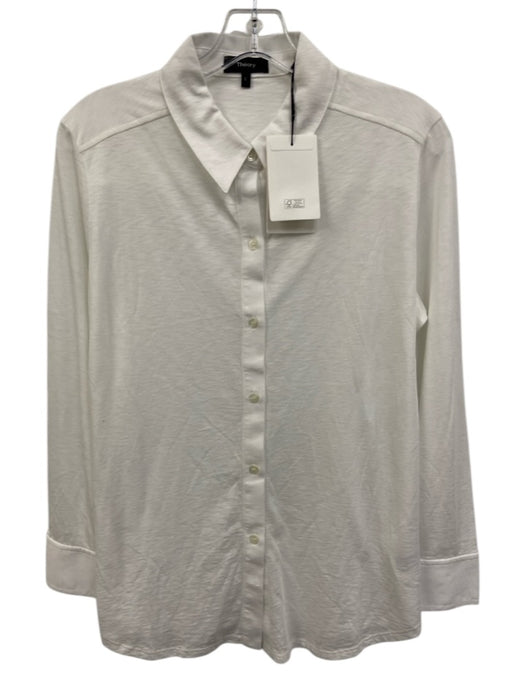Theory Size L White Pima Cotton Heathered Long Sleeve Button Up Shirt Top White / L