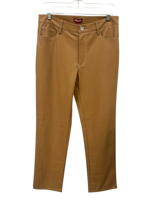 Staud Size 8 Tan Faux Leather High Rise Straight Leg Pants Tan / 8