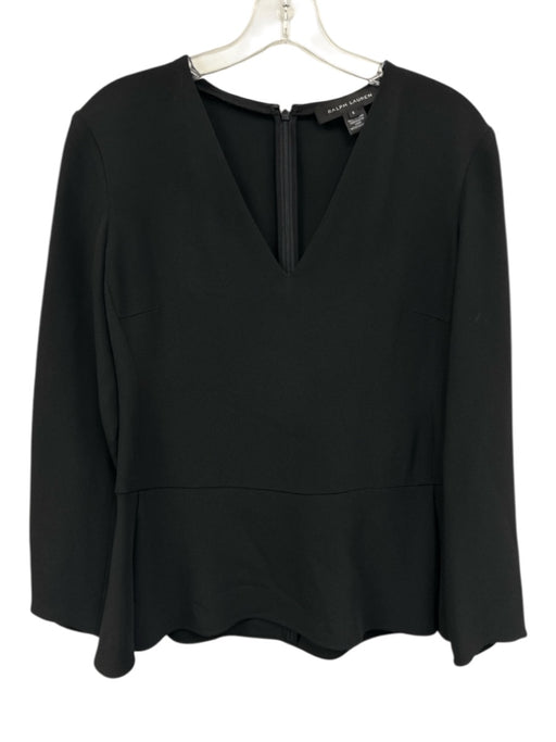 Ralph Lauren Size 8 Black Viscose Blend Deep V neck Long Sleeve Peplum Top Black / 8