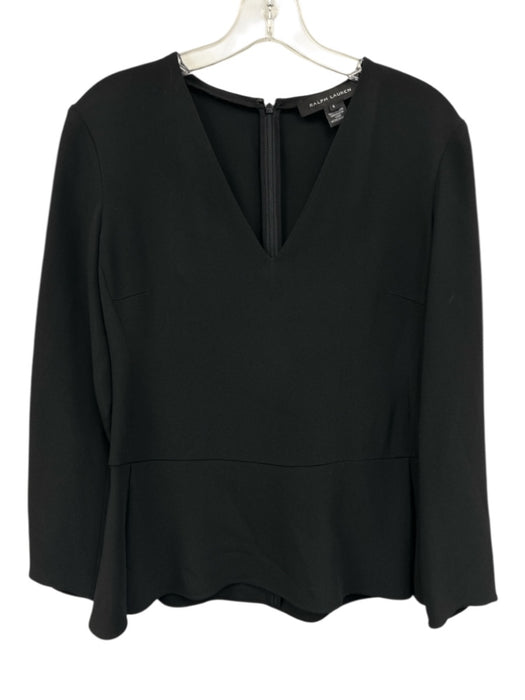 Ralph Lauren Size 8 Black Viscose Blend Deep V neck Long Sleeve Peplum Top Black / 8