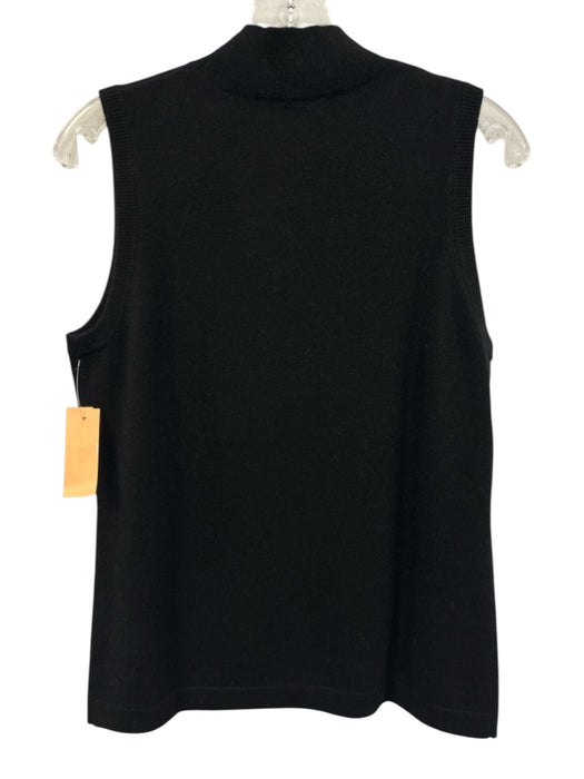 Sofia Cashmere Size L Black Cashmere Ribbed Trim Mock Neck Sleeveless Sweater Black / L