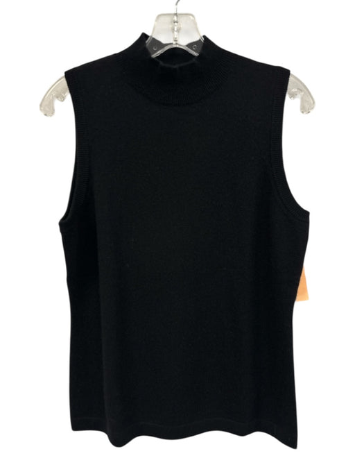 Sofia Cashmere Size L Black Cashmere Ribbed Trim Mock Neck Sleeveless Sweater Black / L