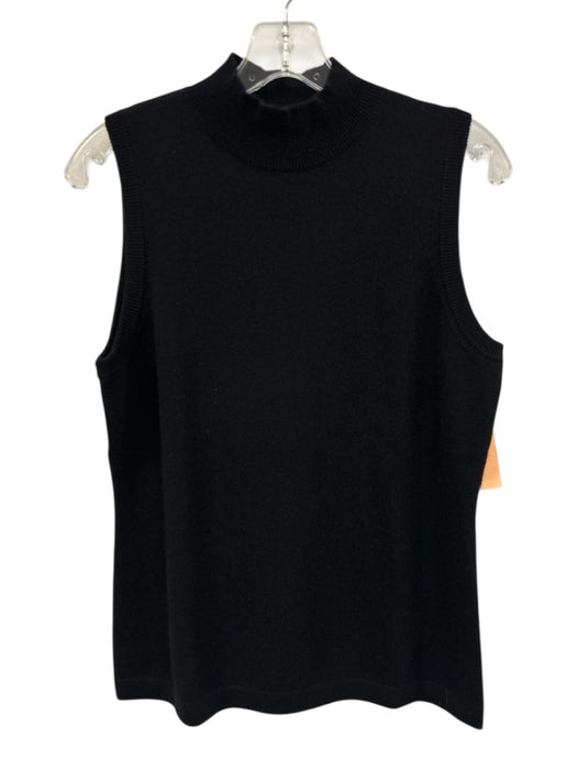 Sofia Cashmere Size L Black Cashmere Ribbed Trim Mock Neck Sleeveless Sweater Black / L
