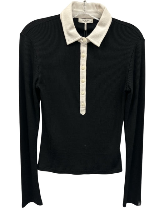 Rag & Bone Size M Black & White Rayon Blend Ribbed Knit Long Sleeve Top Black & White / M
