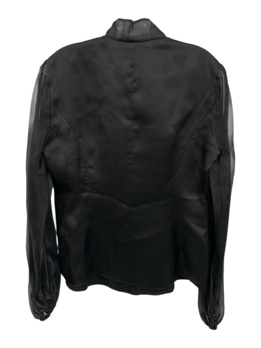 Lafayette 148 Size 10 Black Silk Pintuck Balloon Sleeve Collar Button Down Top Black / 10