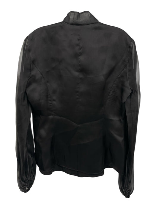 Lafayette 148 Size 10 Black Silk Pintuck Balloon Sleeve Collar Button Down Top Black / 10
