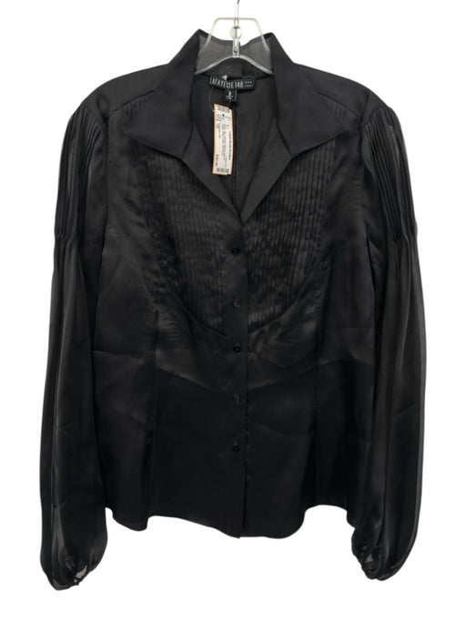 Lafayette 148 Size 10 Black Silk Pintuck Balloon Sleeve Collar Button Down Top Black / 10
