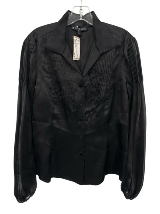 Lafayette 148 Size 10 Black Silk Pintuck Balloon Sleeve Collar Button Down Top Black / 10