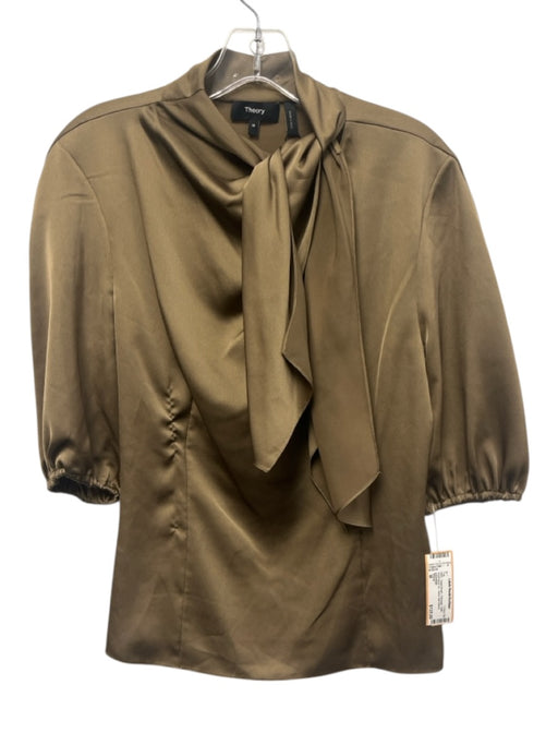 Theory Size M Taupe Brown Polyester Satin Scarf Neck Tie Twist Half Sleeve Top Taupe Brown / M