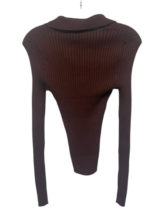 HL Affair Size M Brown Polyester Ribbed Knit Long Sleeve Polo Sweater Brown / M