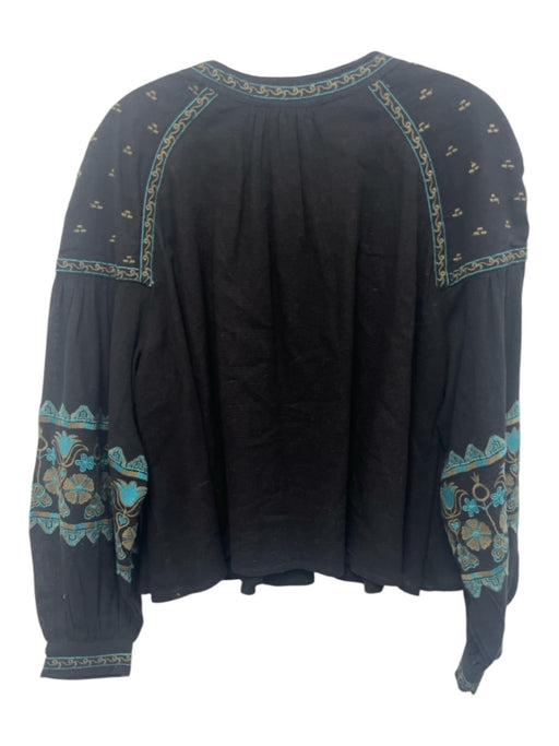 Antik Batik Size M Black, Blue, Green Cotton Embroidered Geometric Trim Top Black, Blue, Green / M