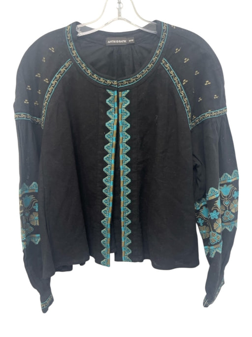 Antik Batik Size M Black, Blue, Green Cotton Embroidered Geometric Trim Top Black, Blue, Green / M