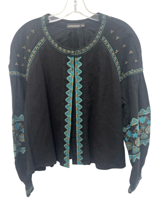 Antik Batik Size M Black, Blue, Green Cotton Embroidered Geometric Trim Top Black, Blue, Green / M