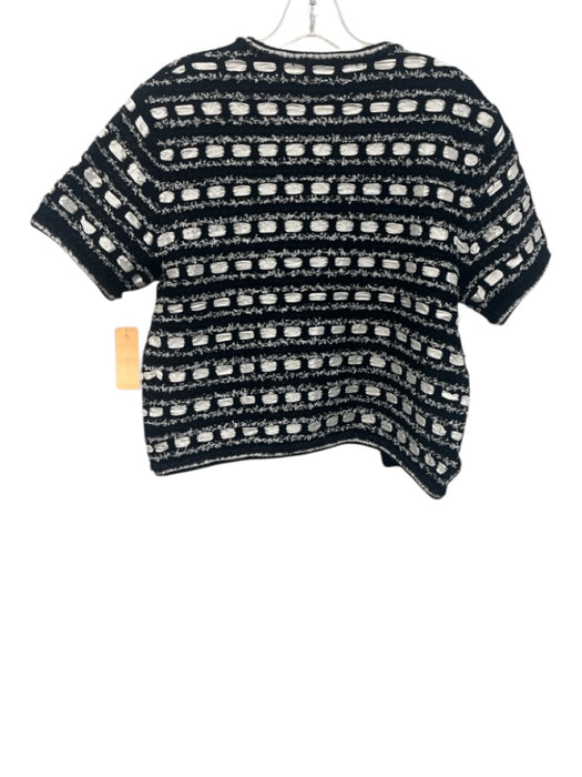 Alice + Olivia Size M Black & White Cotton Blend Tweed Ribbon Stripe Cardigan Black & White / M
