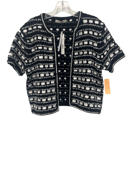 Alice + Olivia Size M Black & White Cotton Blend Tweed Ribbon Stripe Cardigan Black & White / M