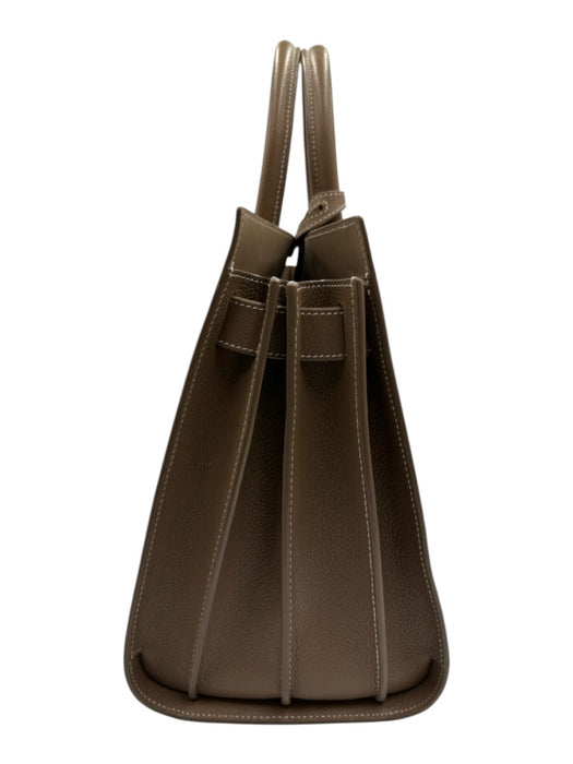 Saint Laurent Taupe Brown Leather Accordion Padlock Top Handle Bag Taupe Brown / Medium