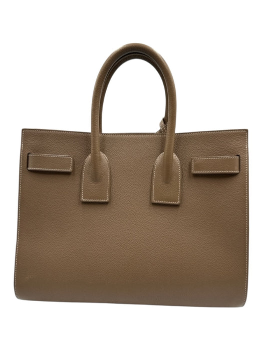 Saint Laurent Taupe Brown Leather Accordion Padlock Top Handle Bag Taupe Brown / Medium