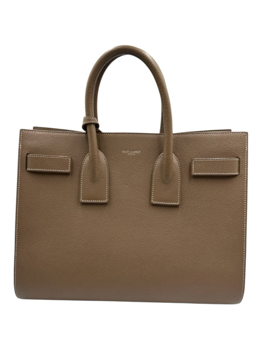 Saint Laurent Taupe Brown Leather Accordion Padlock Top Handle Bag Taupe Brown / Medium