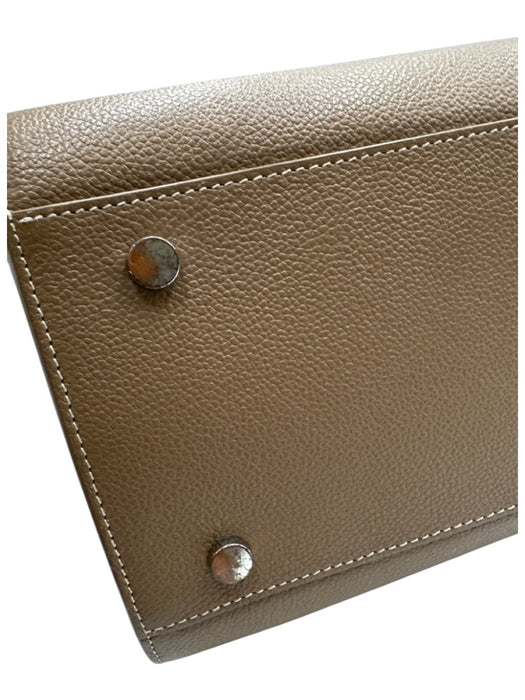 Saint Laurent Taupe Brown Leather Accordion Padlock Top Handle Bag Taupe Brown / Medium