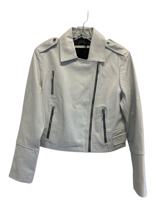 Bod & Christensen Size M White Leather Zip Pockets Asymmetric Zip Moto Jacket White / M