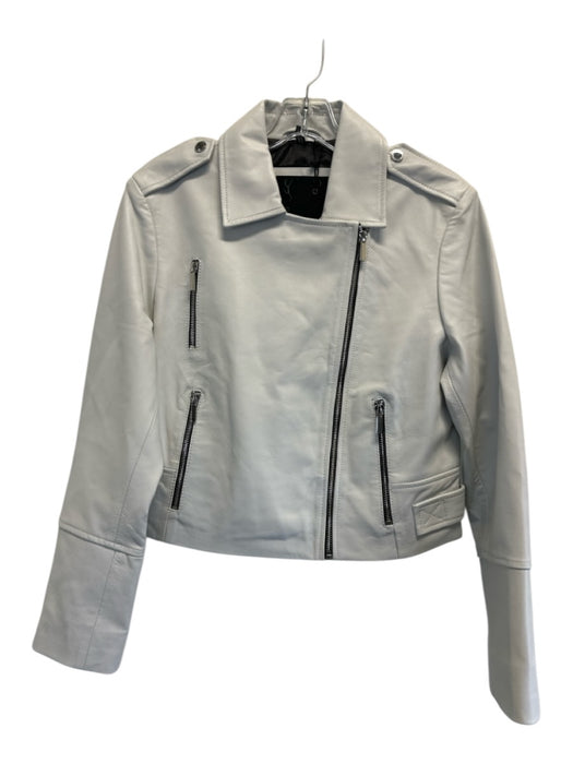 Bod & Christensen Size M White Leather Zip Pockets Asymmetric Zip Moto Jacket White / M