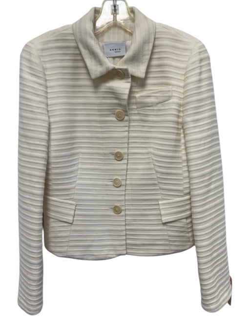 Akris Punto Size 6 Cream Wool Blend Collar Flap Pockets Button Front Jacket Cream / 6